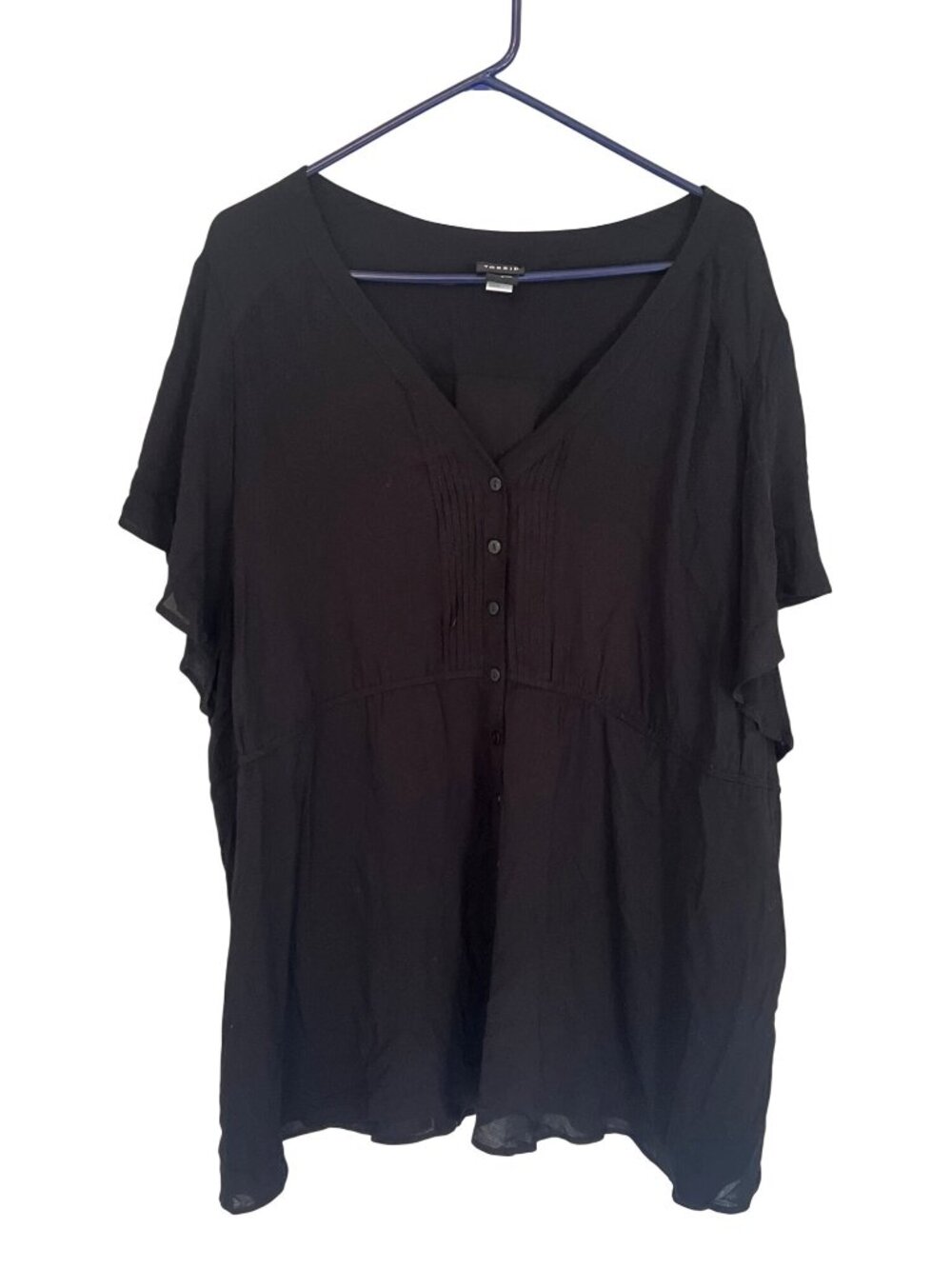 Torrid Textured Woven Flutter Sleeve Casual Black Top 4X Rayon Short Sleeve - Picture 1 of 4